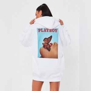 Playboy x Missguided White Butterfly Graphic Hoodie Dress